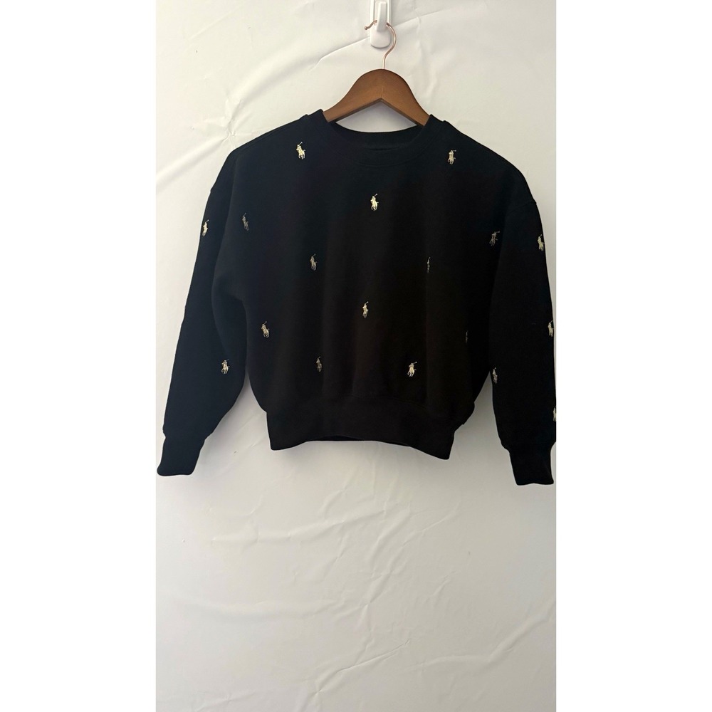 Polo Ralph Lauren kids Black Crewneck Logo Pullover Sweatshirt Size M 8-10